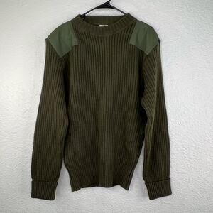 US Marine Corps Wooly Pully Wool Sweater 46 Ribbed Shoulder Elbow Patches Olive